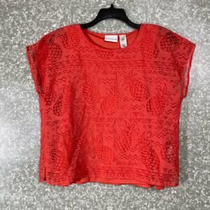 Alfred Dunner Women’s Orange Pineapple Burnout Crop Top - Size 10 - Tropical